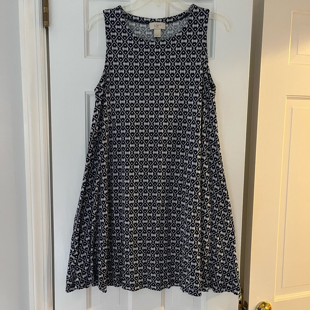 Loft sleeveless navy and white rayon dress